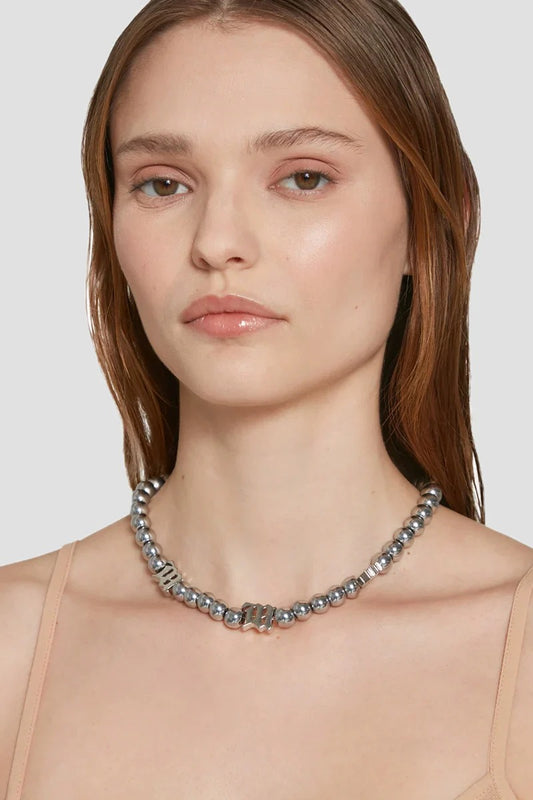 wearing Misbhv Ball Chain Necklace Grey 230A712