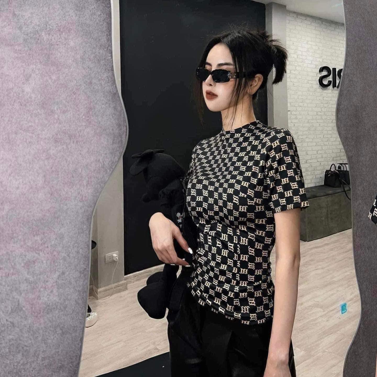wearing MISBHV BLACK BEIGE MONOGRAM T-SHIRT 3022W146