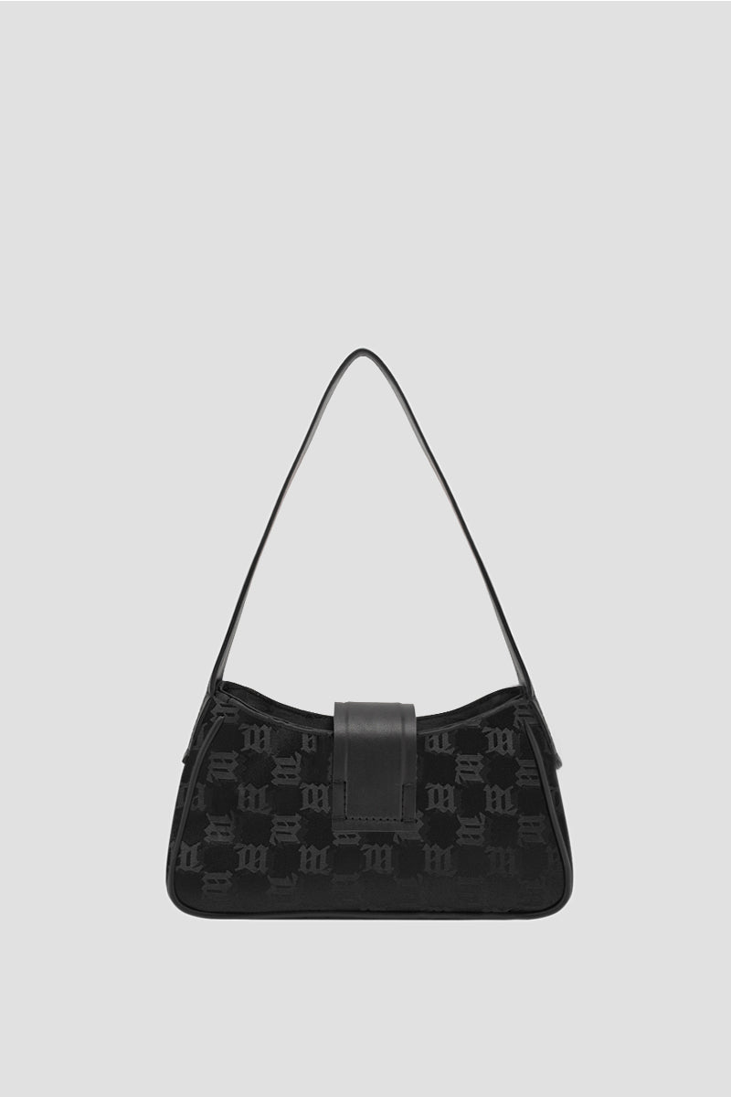 mặt sau túi MISBHV BLACK NYLON MONOGRAM SHOULDER BAG MINI 122A404