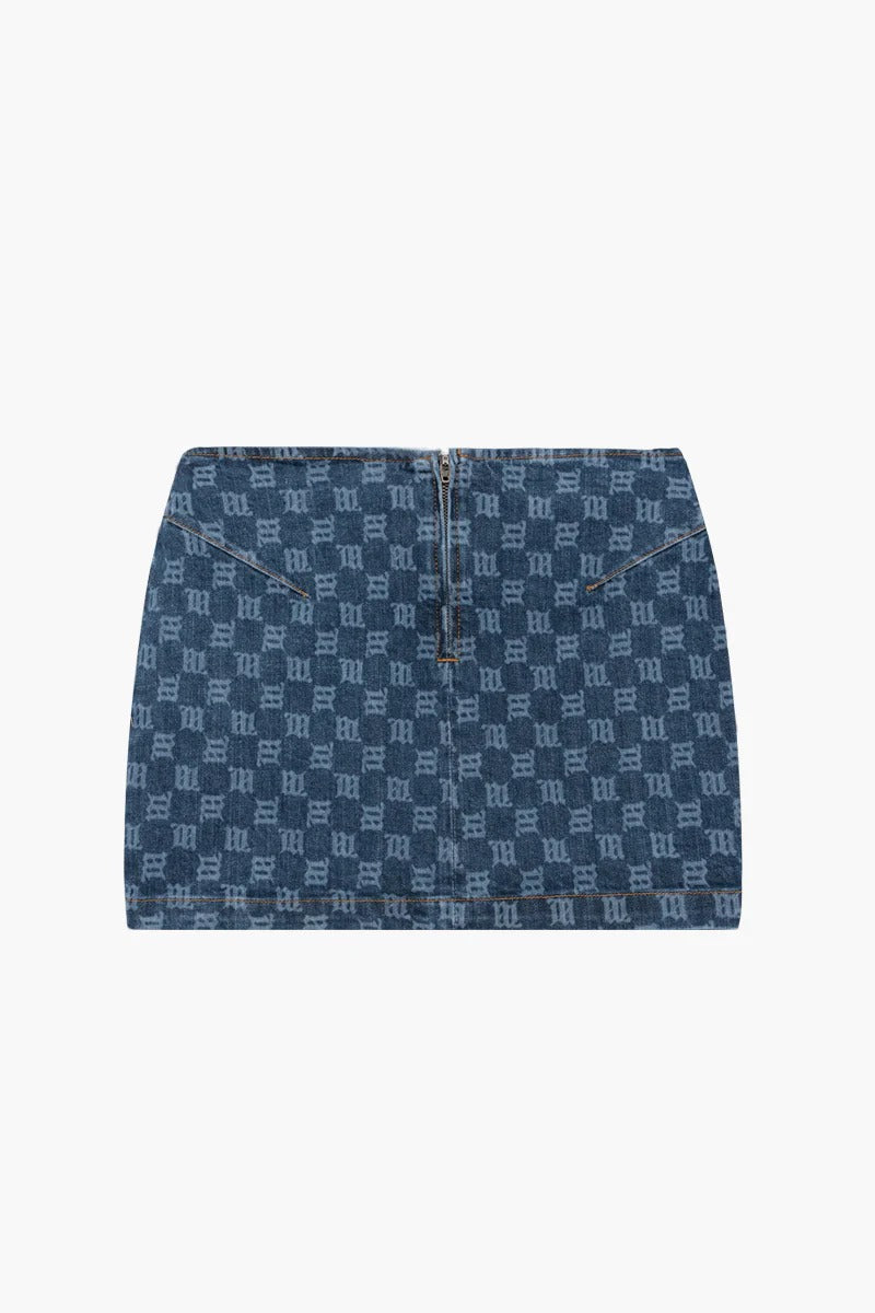 mặt sau váy MISBHV BLUE DENIM MONOGRAM MINI SKIRT 3022W866