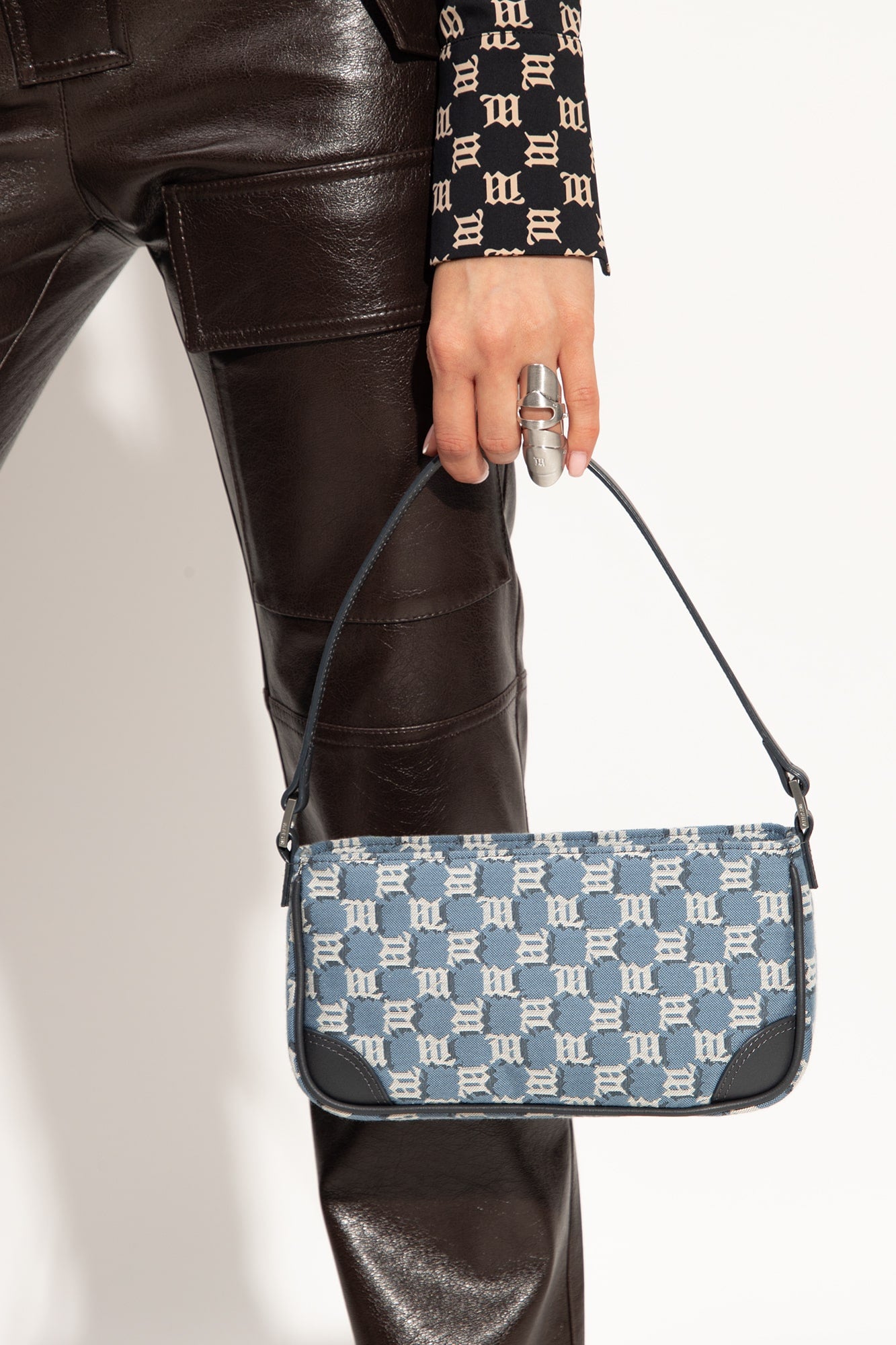 wearing Misbhv Blue Jacquard Monogram 90's Mini Bag 230A411