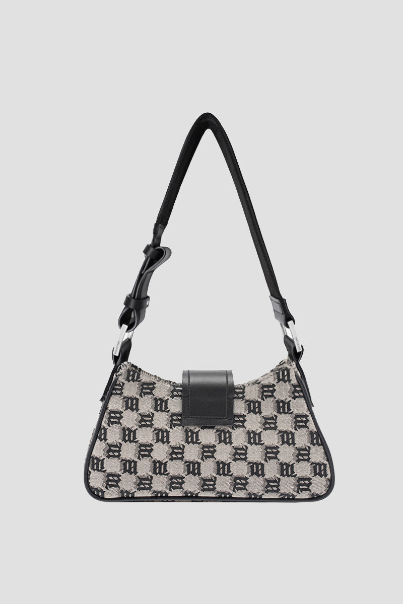 mặt sau MISBHV GREY JACQUARD MONOGRAM SHOULDER BAG SMALL 241A413