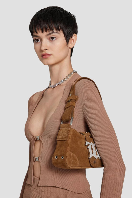 mẫu đeo túi MISBHV TABACCO SUEDE SHOULDER BAG SMALL 122A408