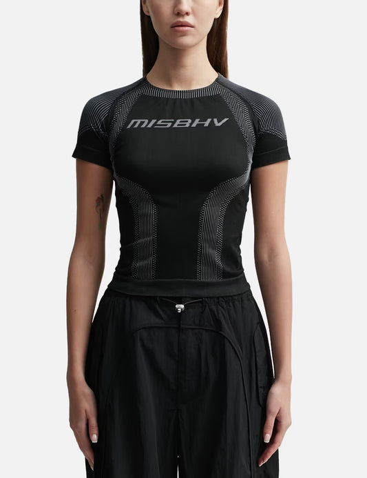 wearing Misbhv Women Muted Black Sport T‑Shirt 231W542