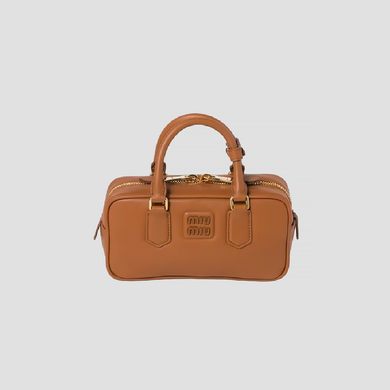 MIU MIU ARCADIE LEATHER COGNAC S WIDE BAG 5BB142 2CR3 F0046