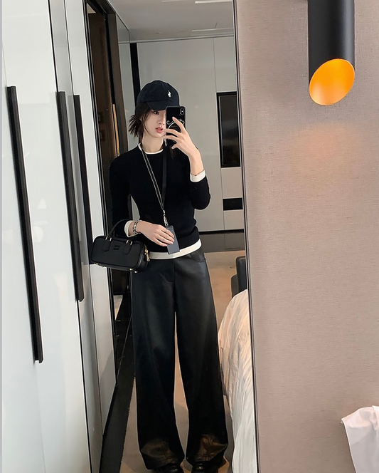 wearing MIU MIU ARCADIE LEATHER MEDIUM WIDE BAG BLACK 5BB148 2CR3 F0002