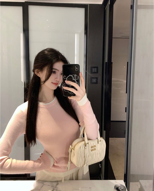 wearing MIU MIU ARCADIE MATELASSÉ NAPPA LEATHER SMALL NARROW BAG WHITE 5BB123 N88 F0009