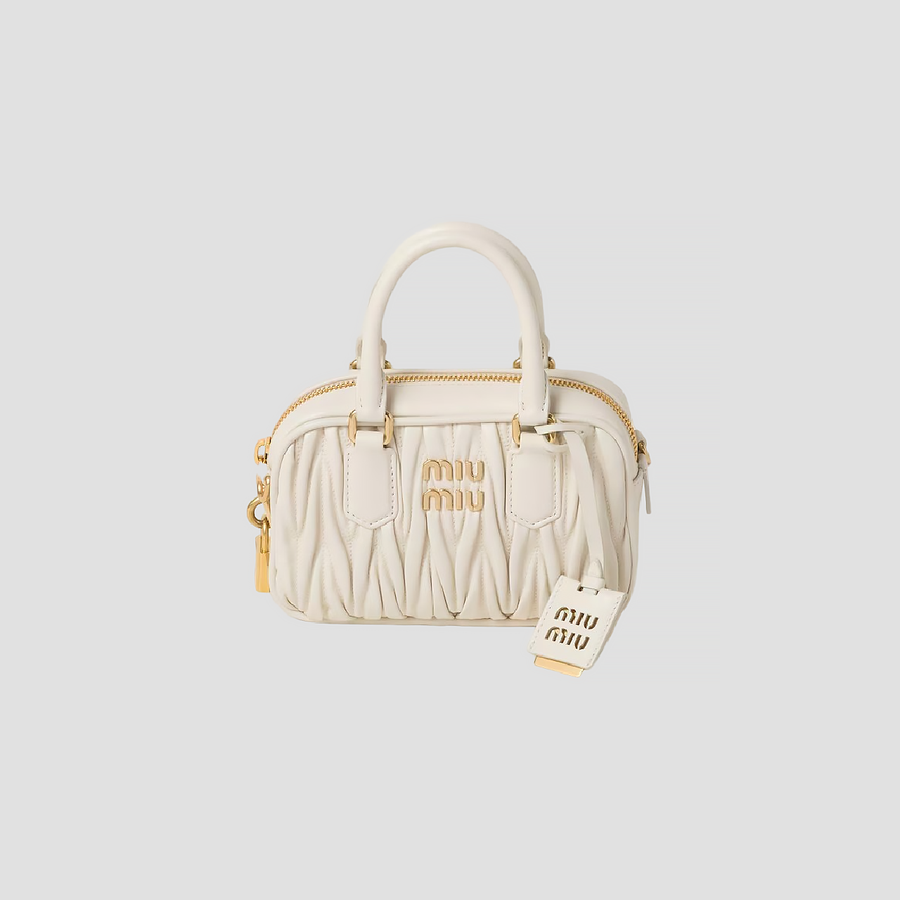 MIU MIU ARCADIE MATELASSÉ NAPPA LEATHER SMALL NARROW BAG WHITE 5BB123 N88 F0009