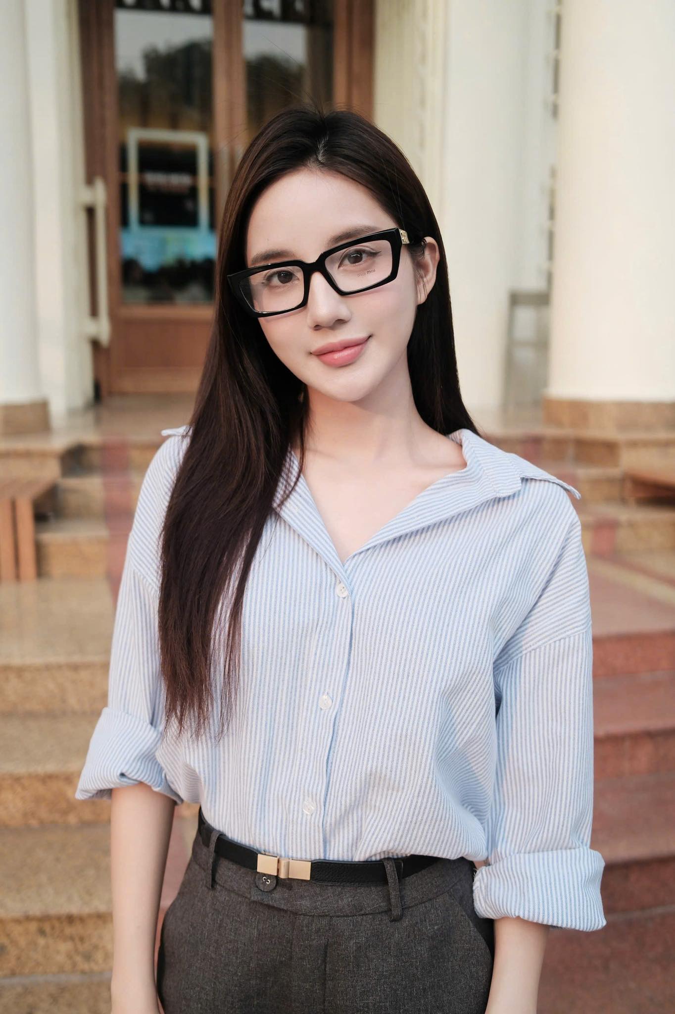 wearing MIU MIU MU 02XV 1AB1O1 EYEGLASSES