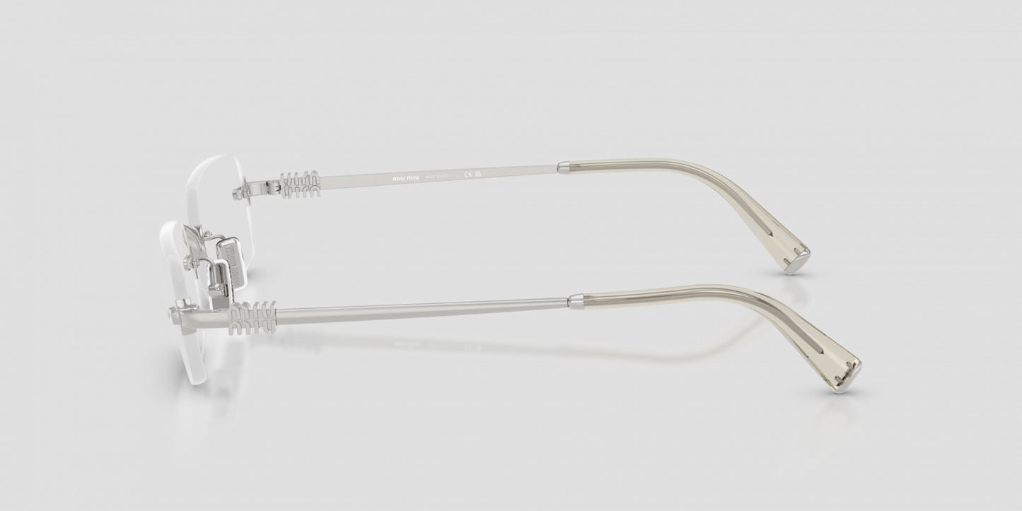 mặt ngang bên hông kính Miu Miu MU 50YV 1BC1O1 Rimless Silver Eyeglasses