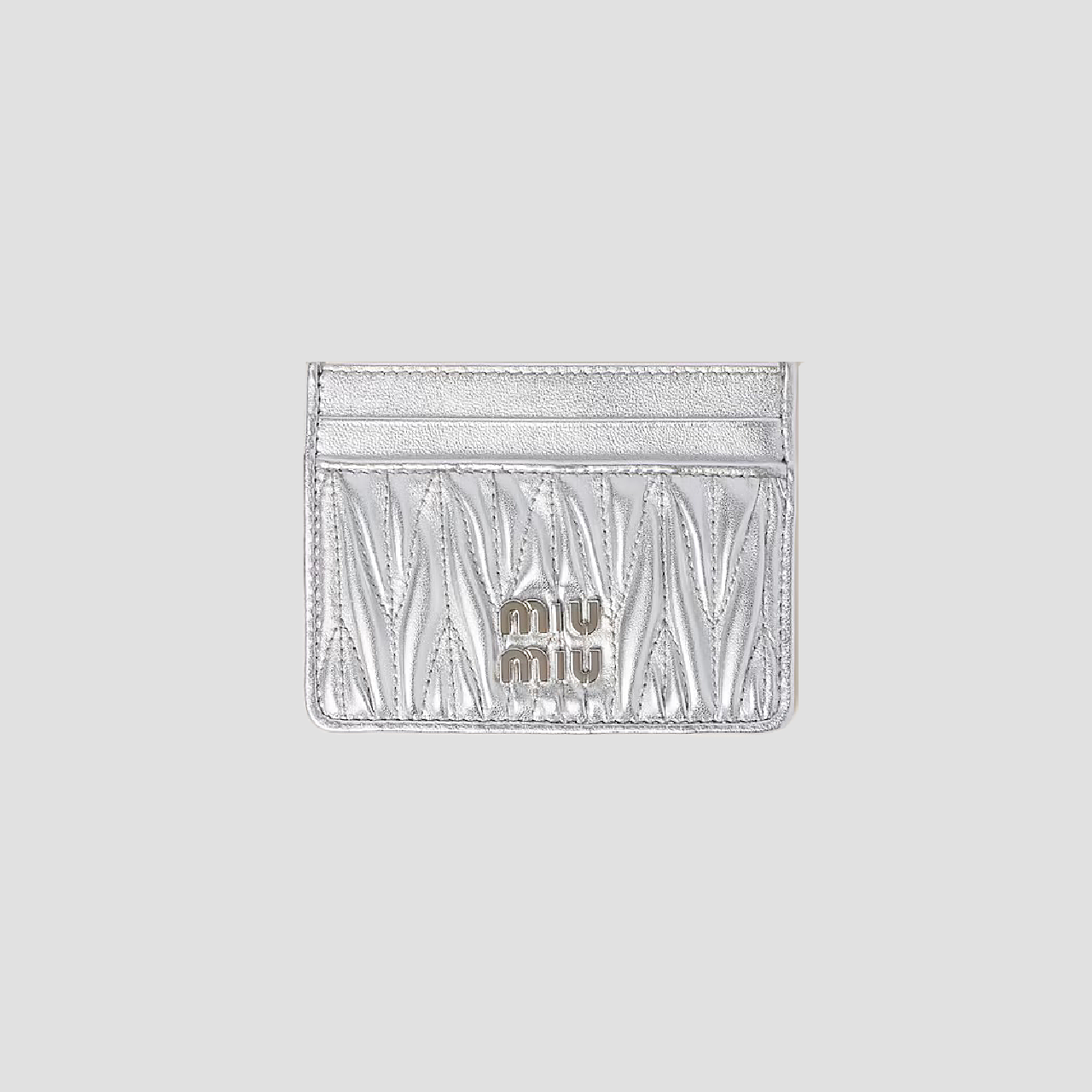Miu Miu Silver Matelassé Nappa Leather Card Holder 5MC076_AFPP_F0118