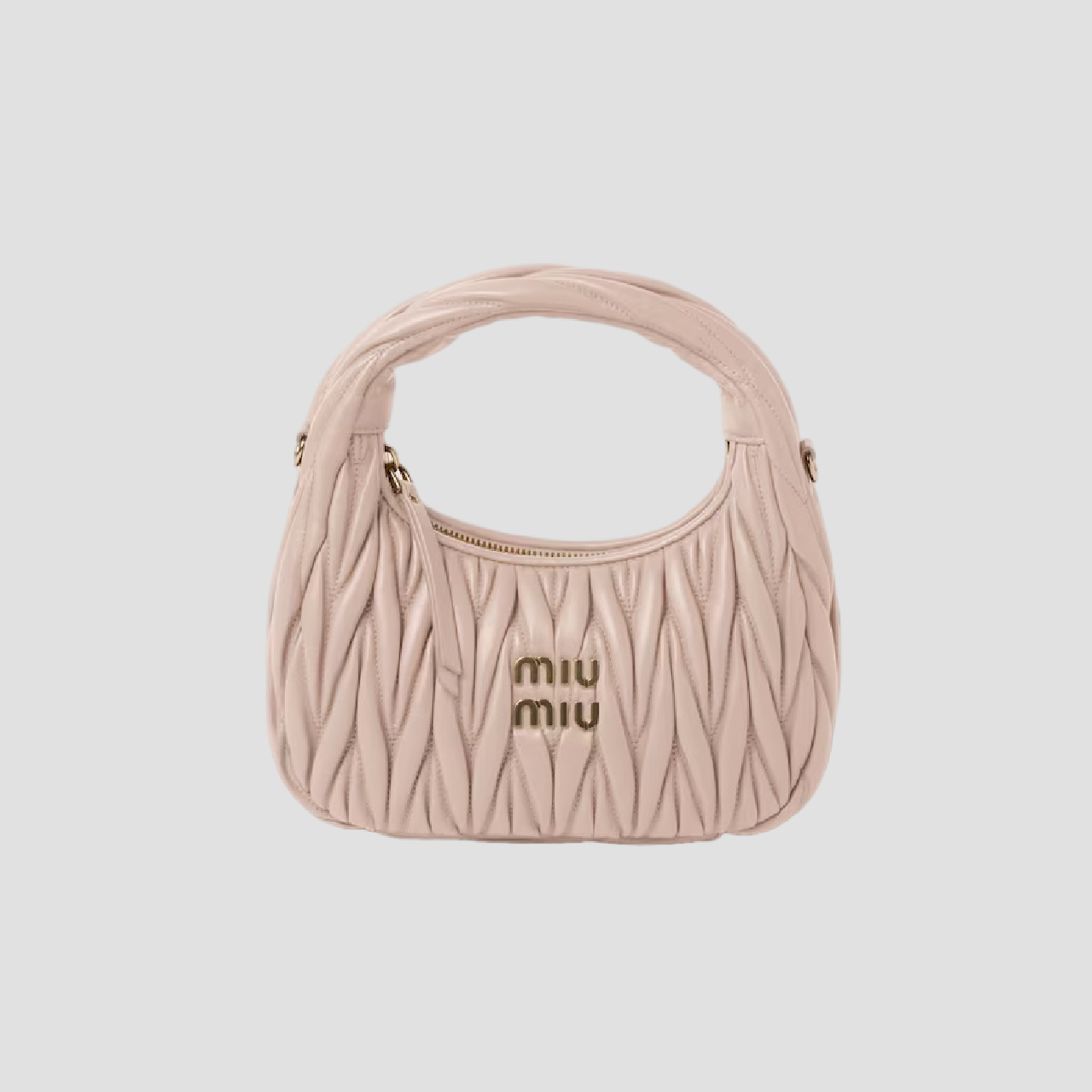 MIU MIU WANDER MATELASSÉ NAPPA LEATHER HOBO BAG SMALL POWDER PINK 5BC125 N88 F0236