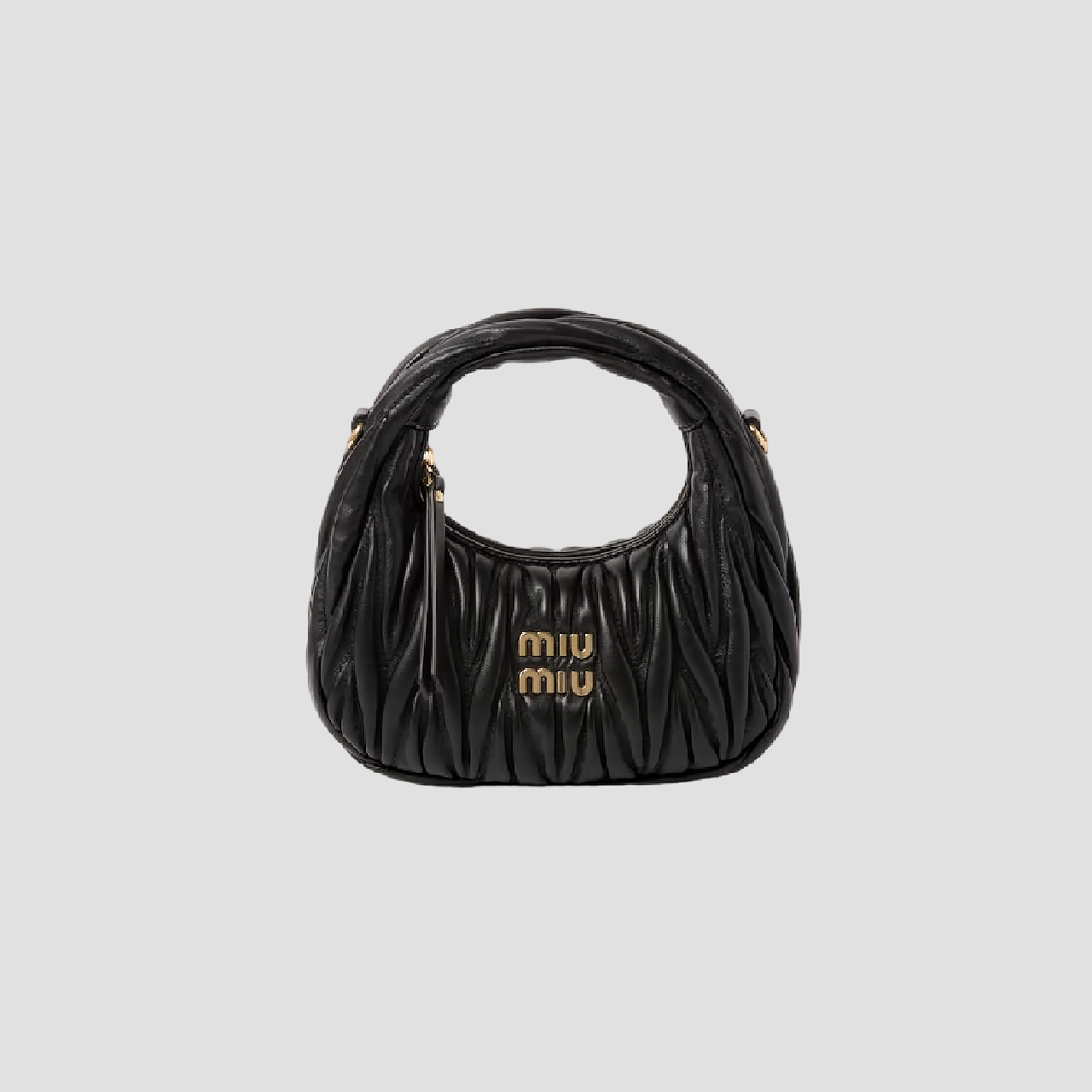 MIU MIU WANDER MATELASSÉ NAPPA LEATHER HOBO MINI BAG IN BLACK 5BP078 N88 F0002