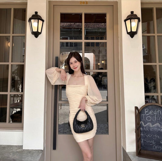wearing MIU MIU WANDER MATELASSÉ NAPPA LEATHER SMALL HOBO BAG 5BC125 N88 F0002