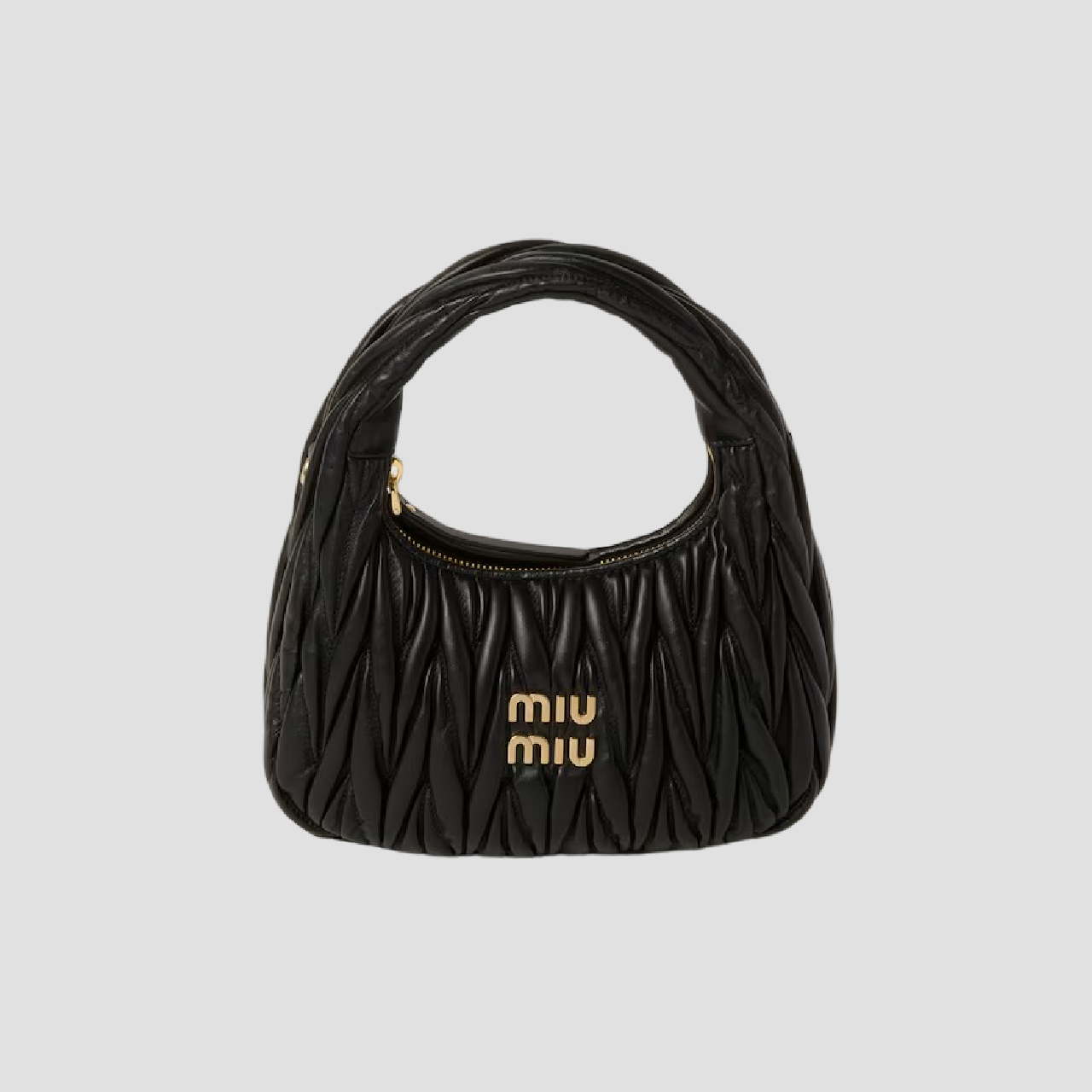 MIU MIU WANDER MATELASSÉ NAPPA LEATHER SMALL HOBO BAG 5BC125 N88 F0002