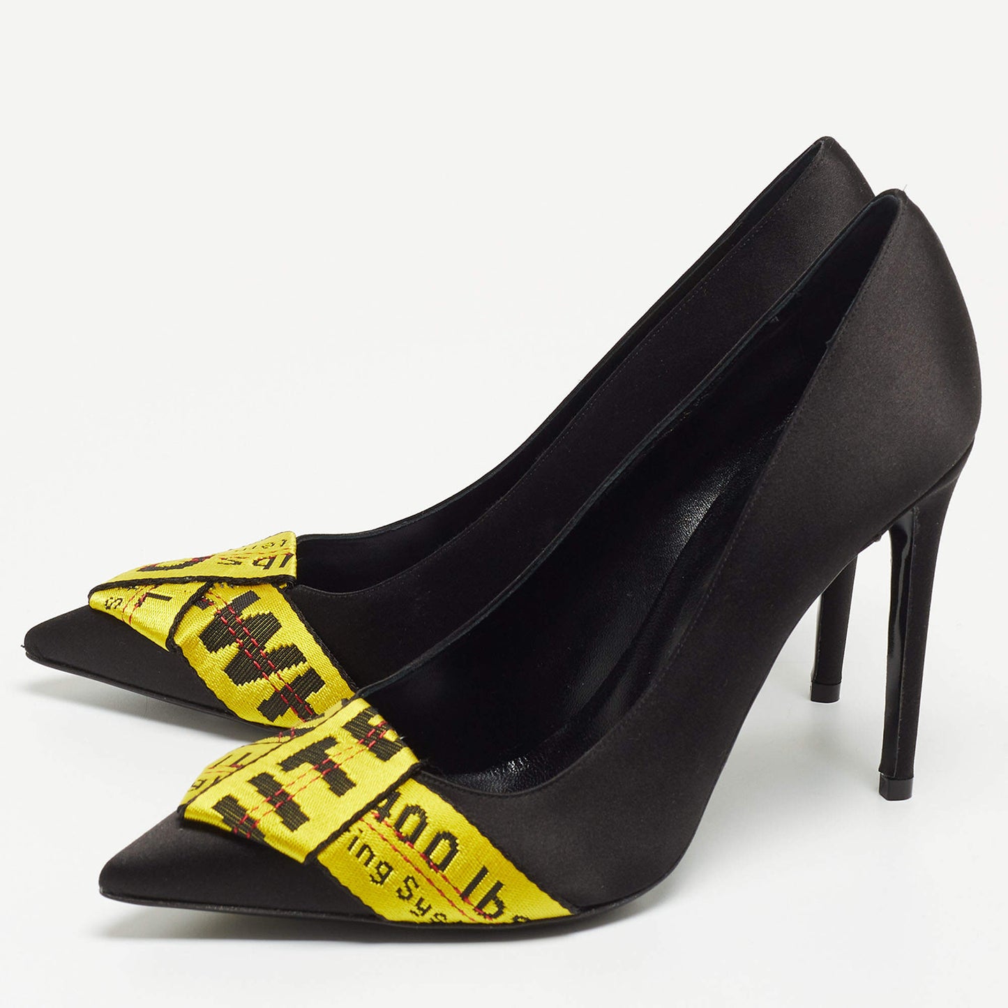 chi tiết OFF-WHITE BRANDED TAPE COMMERCIAL BOW BLACK PUMP OWIA166T19D900161060