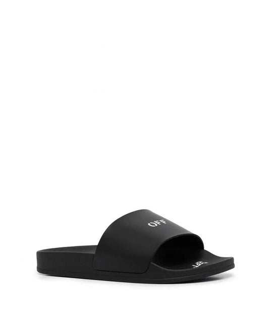 chi tiết dép OFF-WHITE LOGO PRINTED BLACK FLAT SLIDE OWIC002C99PLA0011001