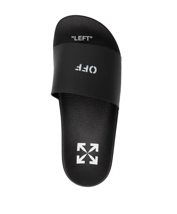 dép nam nữ OFF-WHITE LOGO PRINTED BLACK FLAT SLIDE OWIC002C99PLA0011001