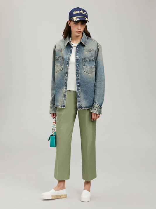 wearing PALM ANGELS MINI CRASH BAG GREEN