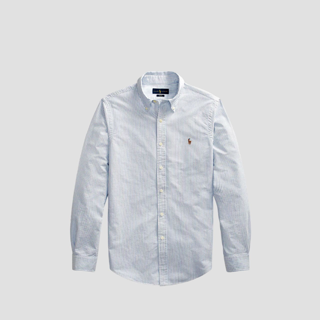 POLO RALPH LAUREN BLUE WHITE SLIM FIT STRIPED OXFORD SHIRT 710716303003