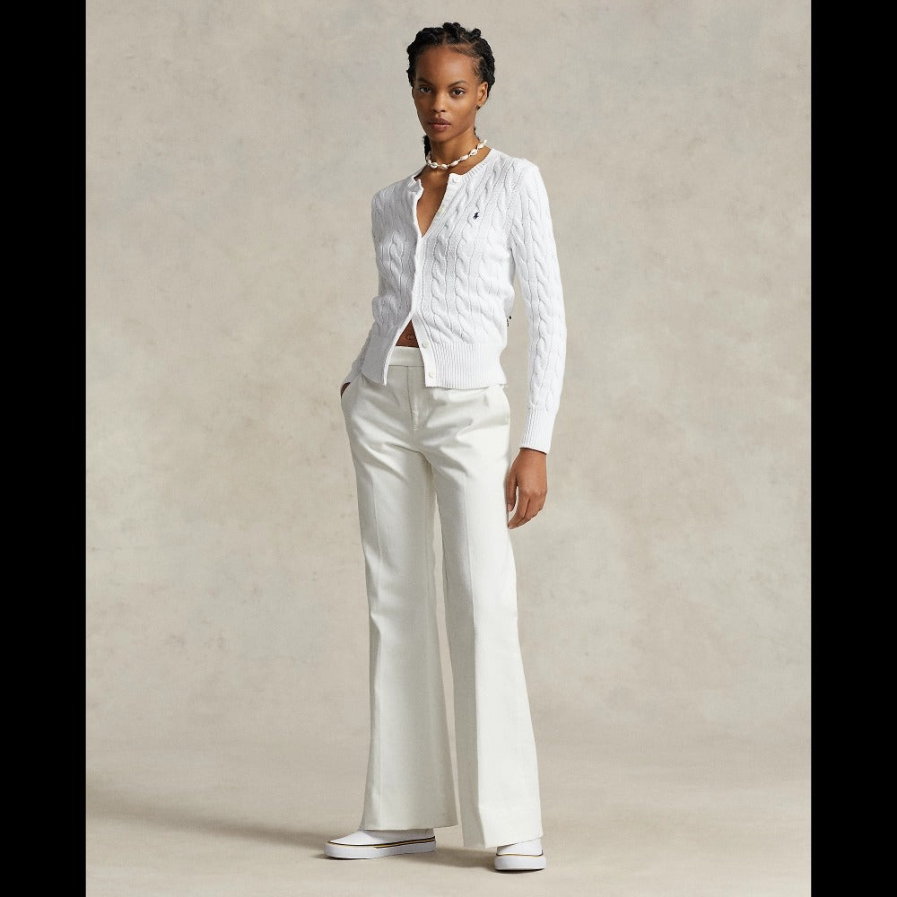 nữ mặc áo Polo Ralph Lauren Cable-Knit Cotton Crewneck Cardigan White WMPOSWENDW20107