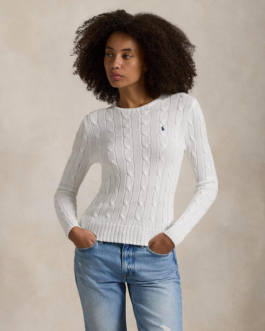 wearing Polo Ralph Lauren Cable-Knit Cotton Crewneck Sweater White 638616 211747397002