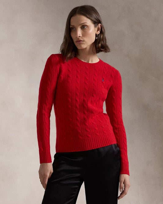 wearing Polo Ralph Lauren Cable-Knit Wool-Cashmere Sweater Fall Red 648895 211910421026