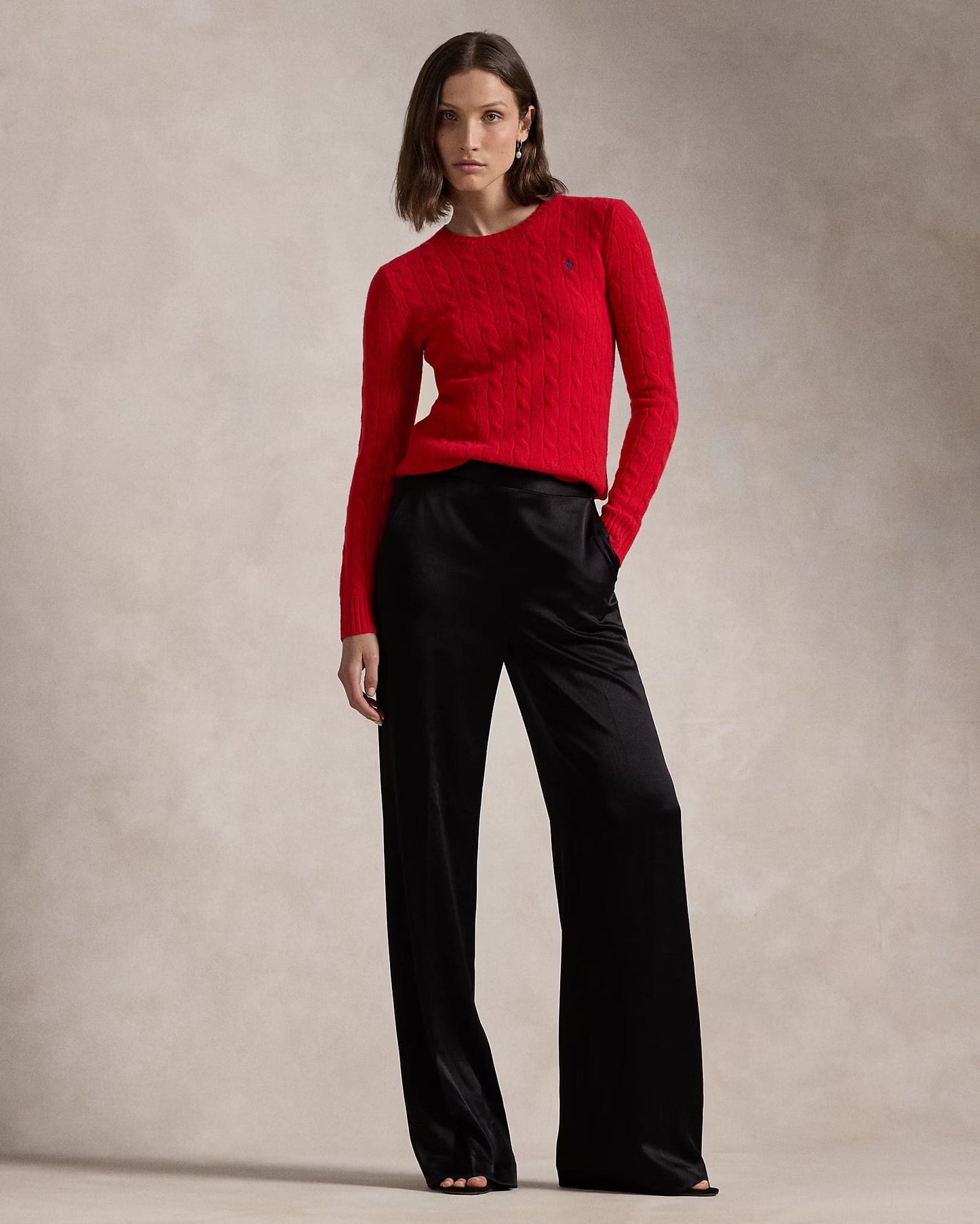 nữ mặc áo Polo Ralph Lauren Cable-Knit Wool-Cashmere Sweater Fall Red 648895 211910421026
