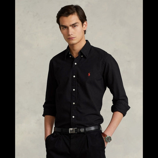 wearing Polo Ralph Lauren Classic Fit Garment-Dyed Oxford Shirts Black MNPOWOV16820355 710716303002