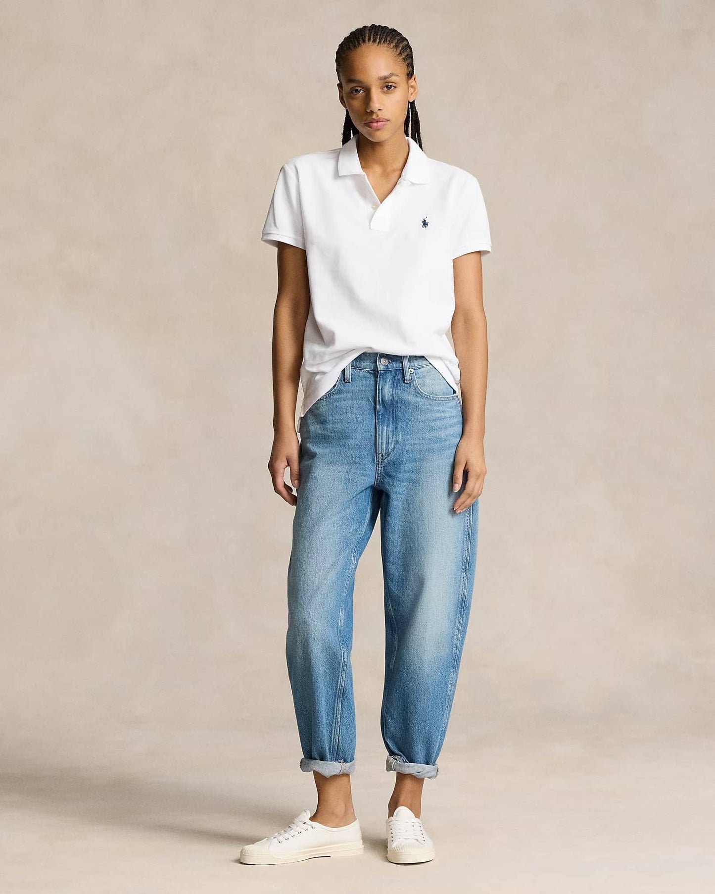 nữ mặc áo Polo Ralph Lauren Classic Fit Mesh Polo Women White