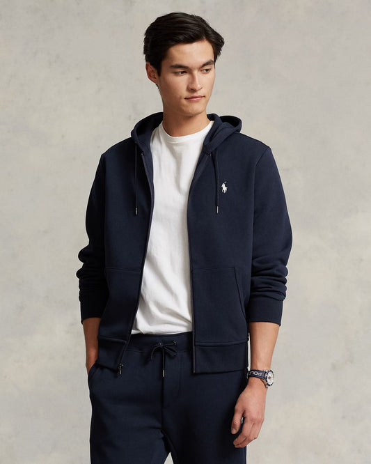 wearing Polo Ralph Lauren Double-Knit Full-Zip Hoodie Aviator Navy 624763 710888282002