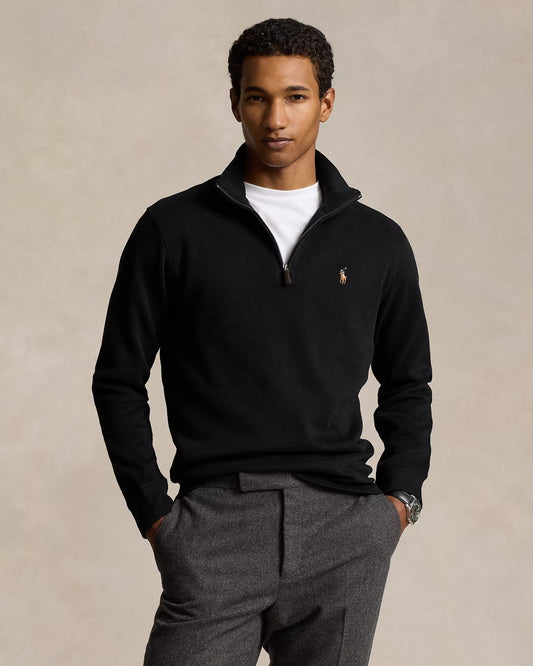 wearing Polo Ralph Lauren Estate-Rib Quarter-Zip Pullover Black 462512 710671929001