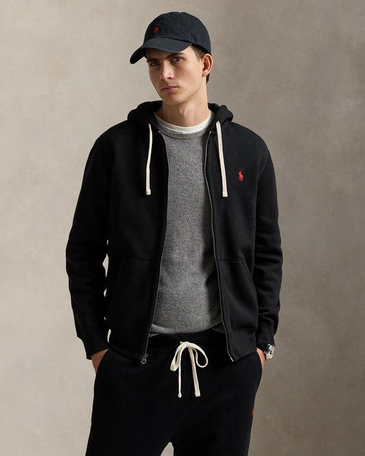 wearing Polo Ralph Lauren Fleece Full-Zip Hoodie Black 710548546003 446142