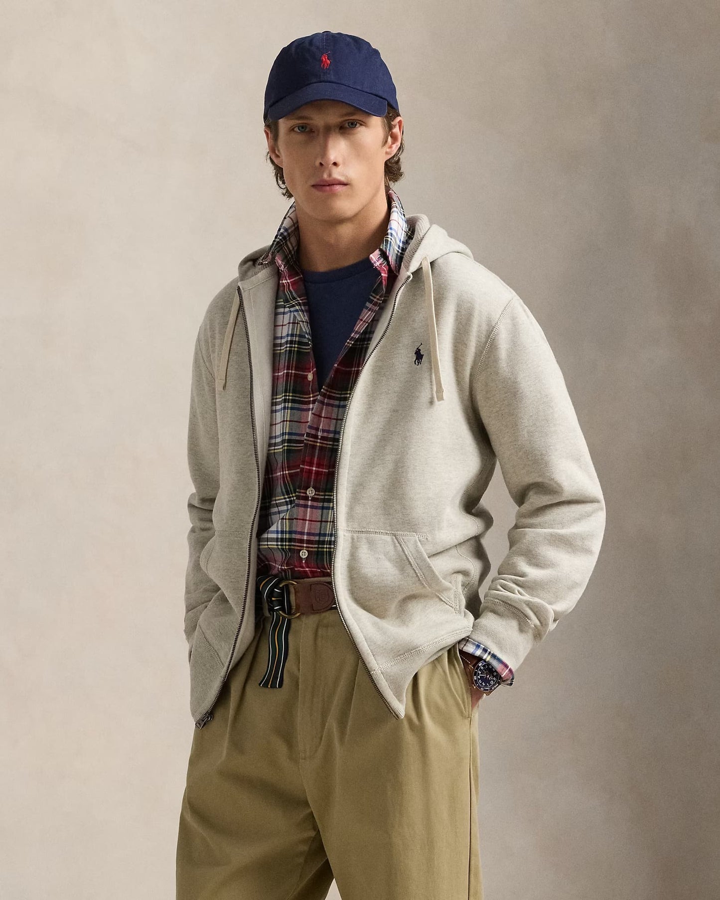 wearing Polo Ralph Lauren Fleece Full-Zip Hoodie Light Sport Heather 446142 710548546002