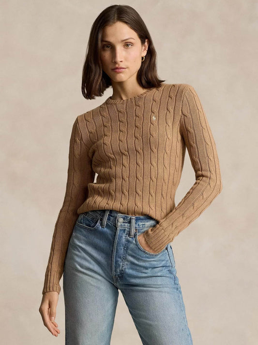 wearing Polo Ralph Lauren Julianna Cable-Knit Sweater Beige 211570012144