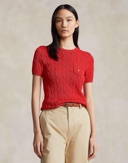 wearing POLO RALPH LAUREN KNIT-CABLE SHORT SLEEVES RED 211895379007
