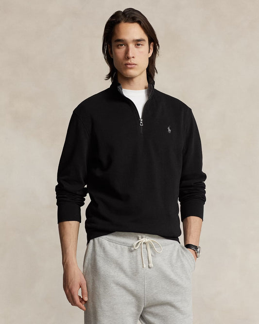 wearing Polo Ralph Lauren Luxury Jersey Quarter-Zip Pullover Black 462516 710812963037