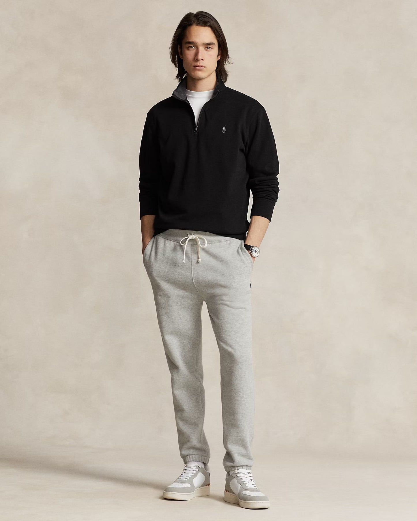 nam mặc áo Polo Ralph Lauren Luxury Jersey Quarter-Zip Pullover Black 462516 710812963037