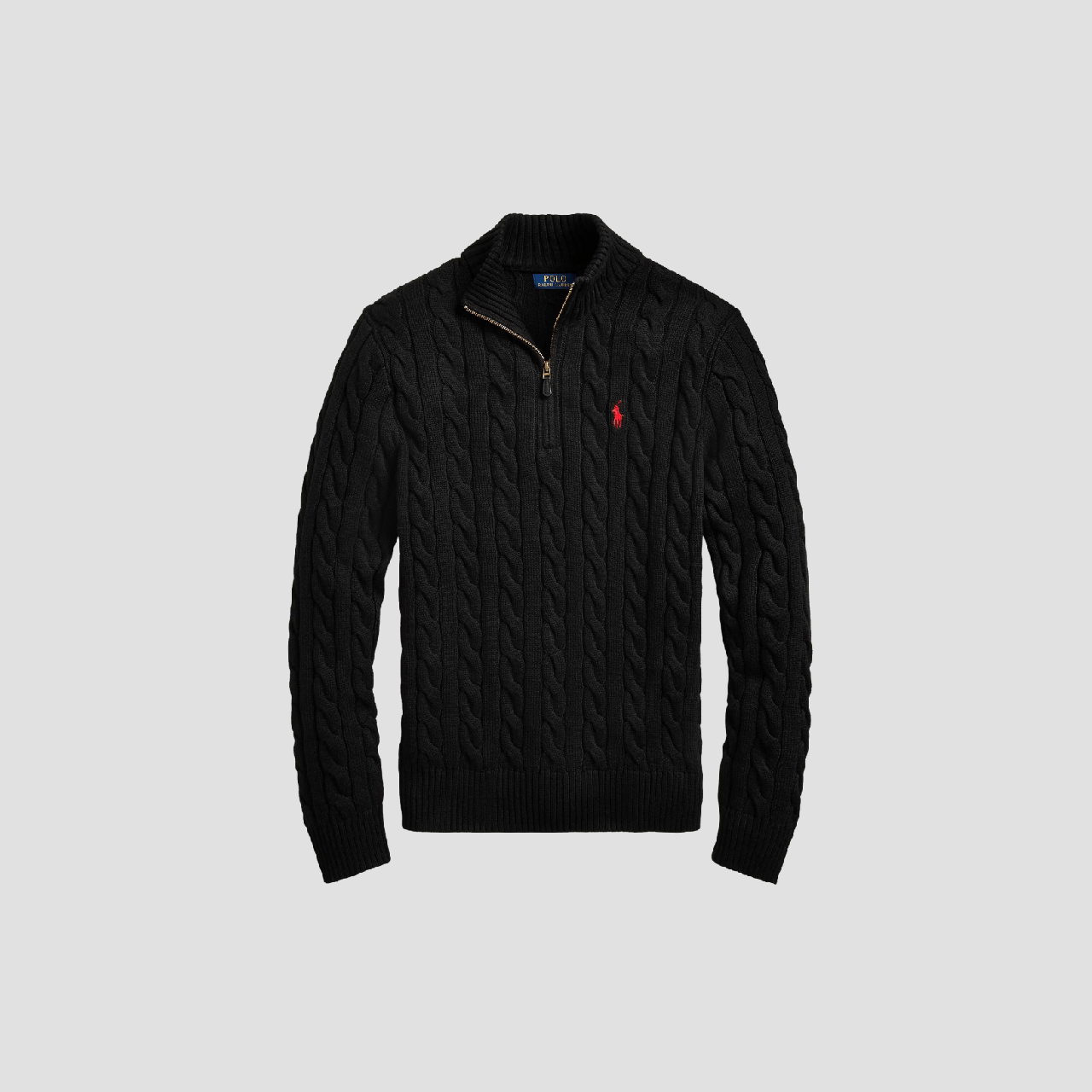 Polo Ralph Lauren Men Cable-Knit Cotton Quarter-Zip Jumper Black 546351 710810841006