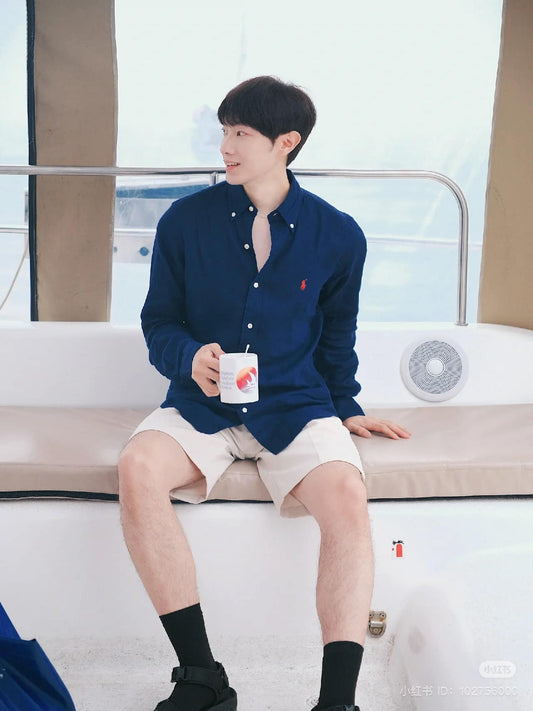 nam mặc áo POLO RALPH LAUREN RL NAVY GARMENT-DYED OXFORD SHIRT 710716303003