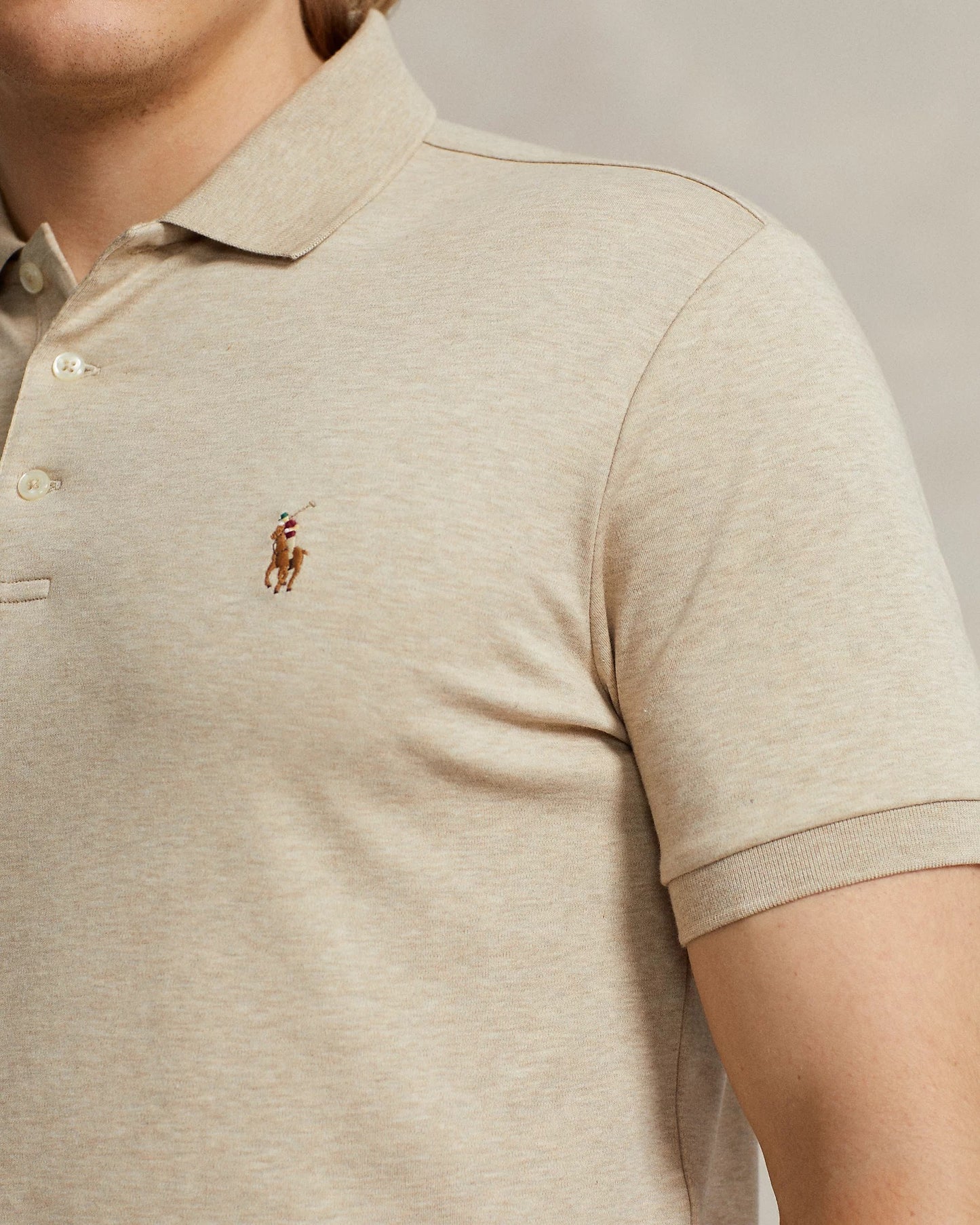 chi tiết POLO RALPH LAUREN SAND HEATHER SOFT COTTON POLO SHIRT 710557751048