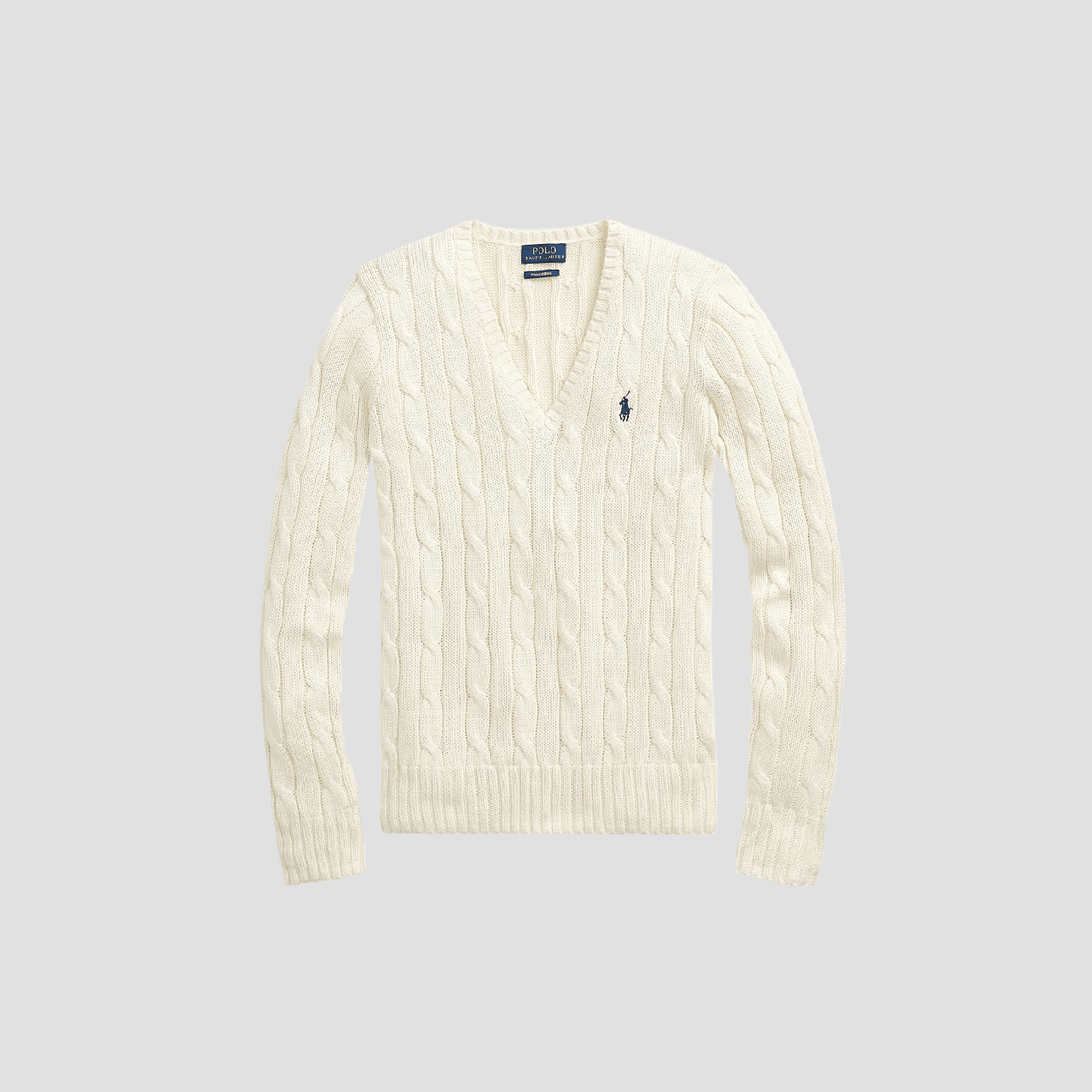 Polo Ralph Lauren Women Cable-Knit Cotton V-Neck Sweater Cream 638617 211891641009