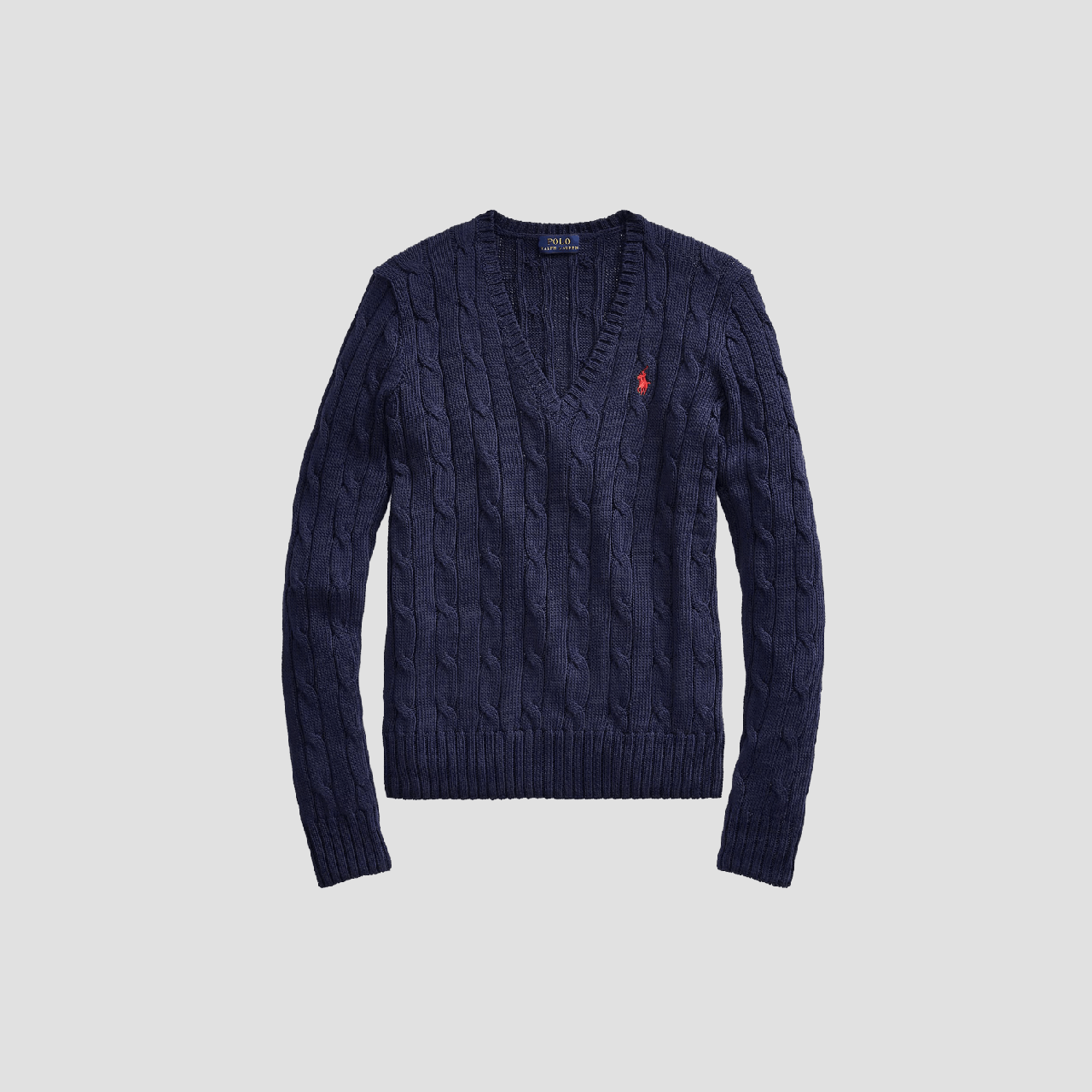 Polo Ralph Lauren Women Cable-Knit Cotton V-Neck Sweater Hunter Navy 638617 211891641002