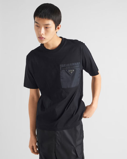 wearing Prada Black Re-Nylon and Jersey T-Shirt UJN661_11CK_F0002_S_221