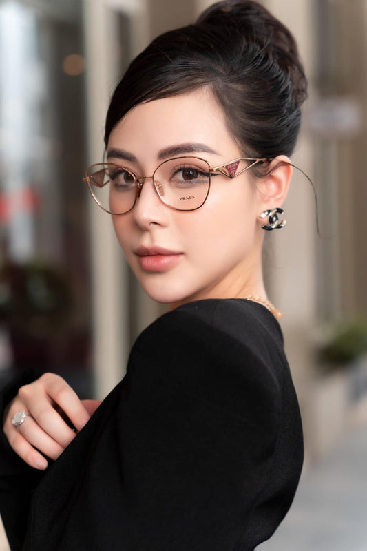 wearing Prada PR 52ZV ZVF1O1 Rose Gold Metal Eyeglasses