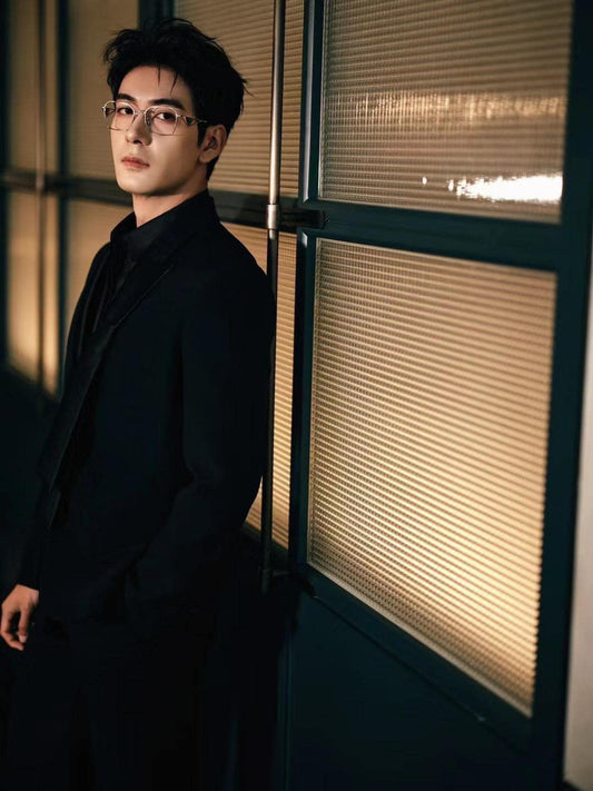 wearing Prada PR A53V BC1O1 Rectangular Silver Eyeglasses