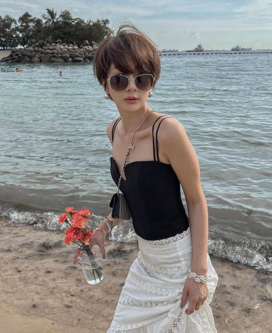 wearing Prada SPR 57YS 1BC5D1 Gradient Smoky Sunglasses SPR57Y_E1BC_F05D1_C_057