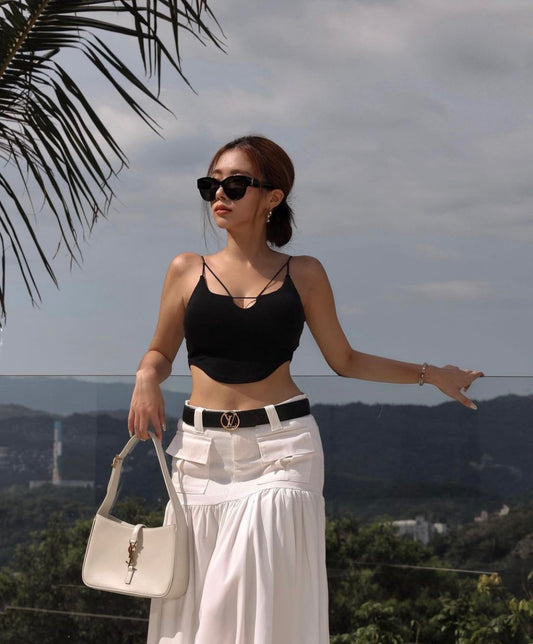 mẫu mang túi SAINT LAURENT LE 5 À 7 IN BLANC VINTAGE SMOOTH LEATHER HOBO BAG 6572282R20W9207