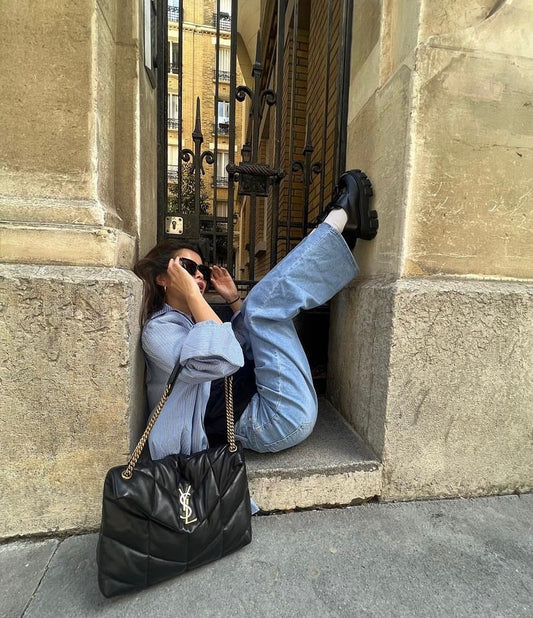 mẫu mang túi SAINT LAURENT PUFFER SMALL IN BLACK NAPPA LEATHER 5774761EL071000