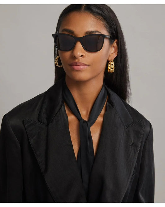 wearing SAINT LAURENT SL 502 001 SUNGLASSES